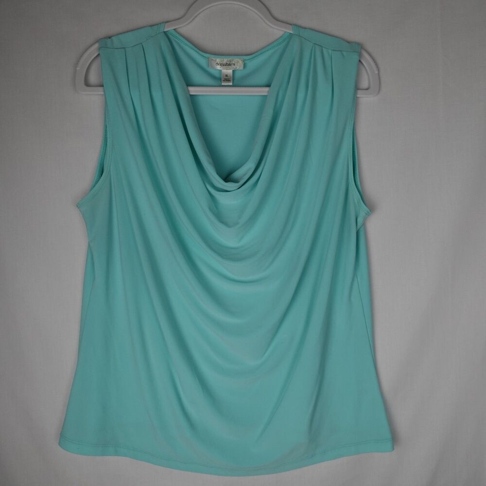 Dressbarn XL Cowl Neck Blouse Aqua Blue Sleeveless Tank Pullover Stretch Career - Picture 7 of 16